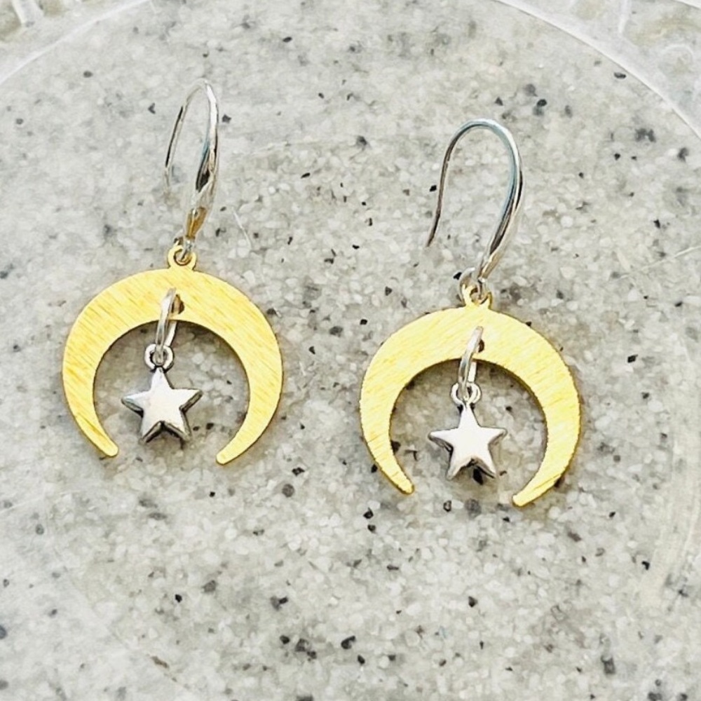 Moon and Star Earrings, Handmade by Wandering Bunny LLC